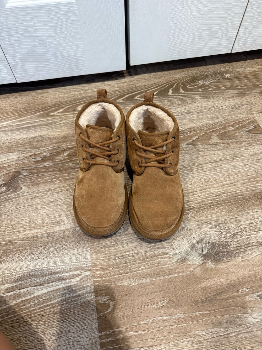 UGG Kids Chestnut Suede Ankle Booties with Shearling
